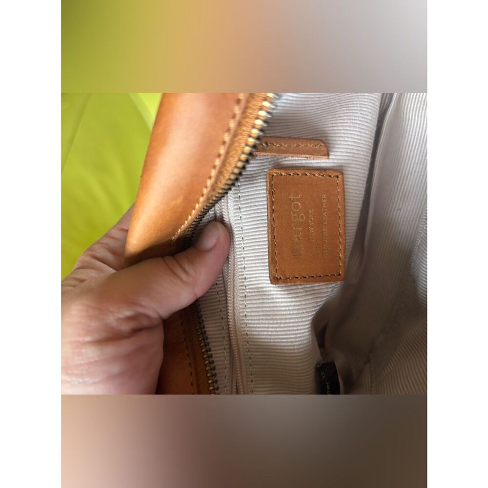 Margot New York Woven Leather Crossbody Bag Tan Brown Lattice Small - Picture 4 of 13